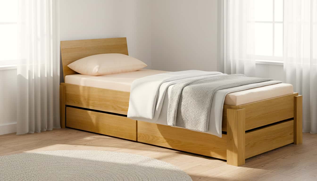 Stauraumbett Eiche Massivholz Köln 90x200 cm