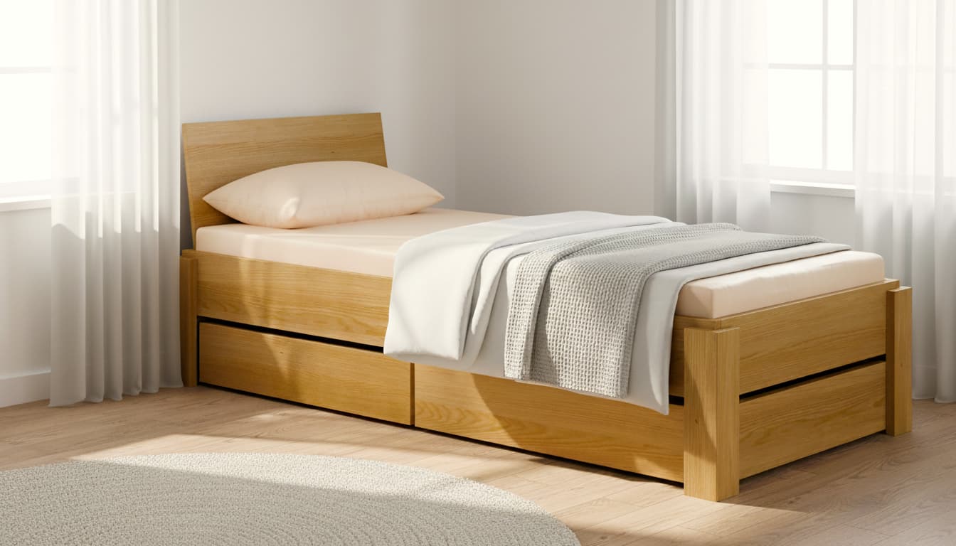 Stauraumbett Eiche Massivholz Köln 90x200 cm