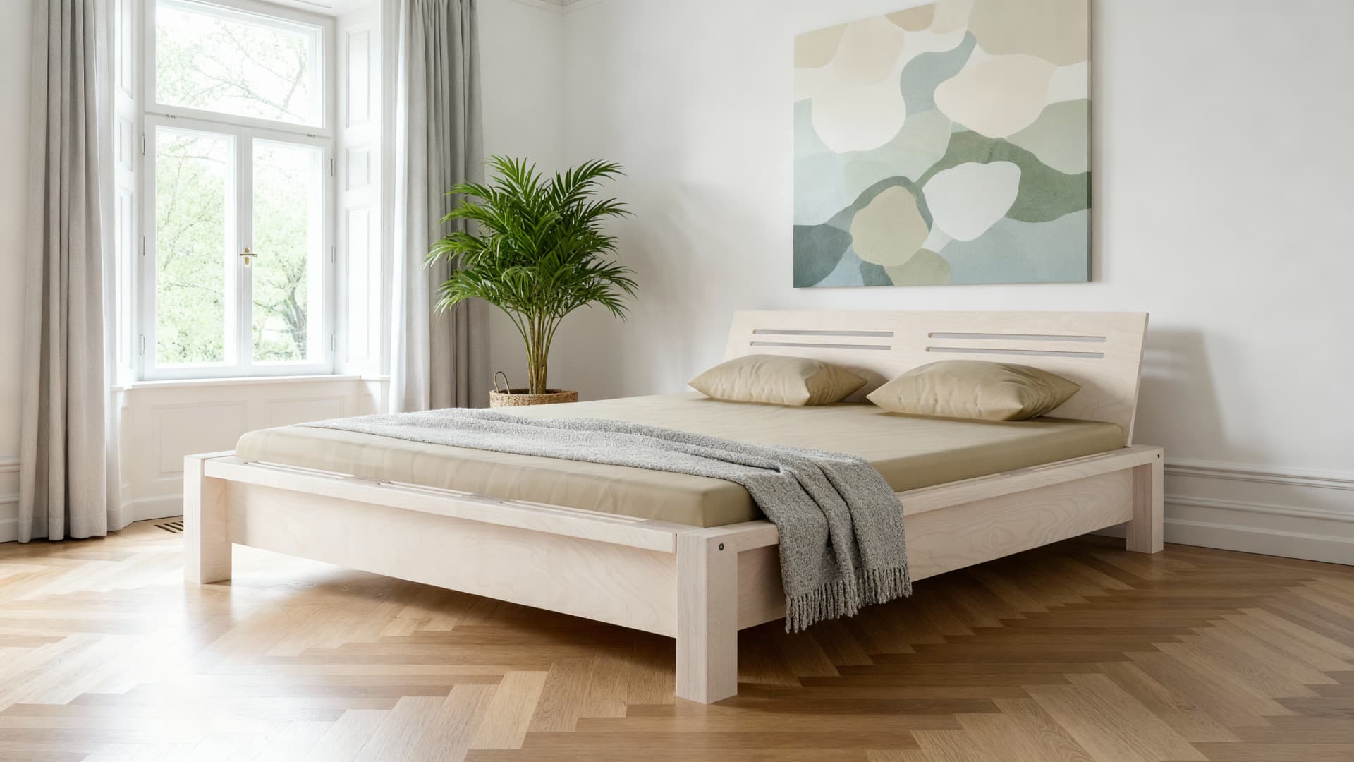 Bett Lamellenbett weiß lasiert 180x200 cm