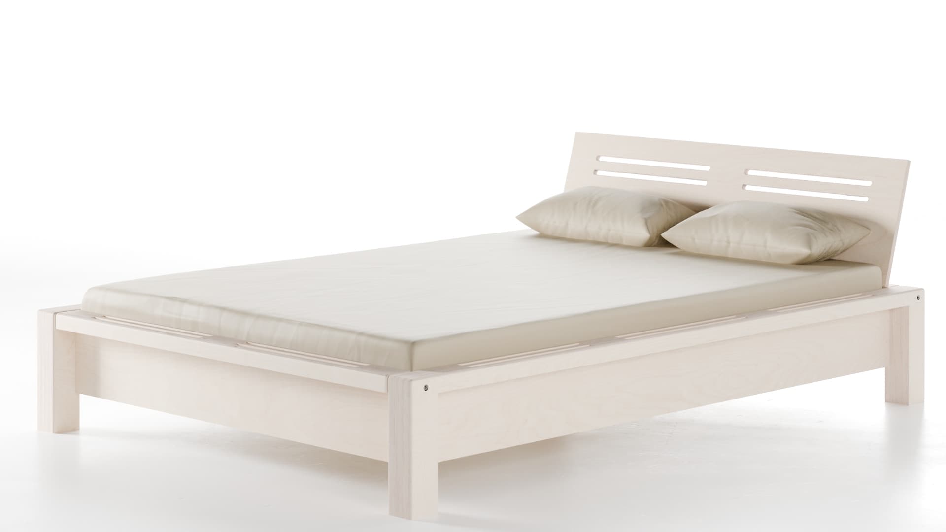 Bett Lamellenbett Birke Schichtholz weiß lasiert 140x200 cm