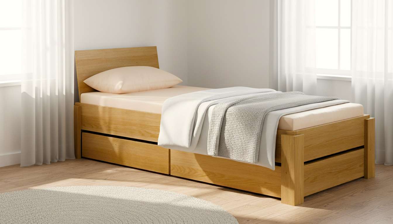 Stauraumbett Eiche Massivholz Köln 90x200 cm