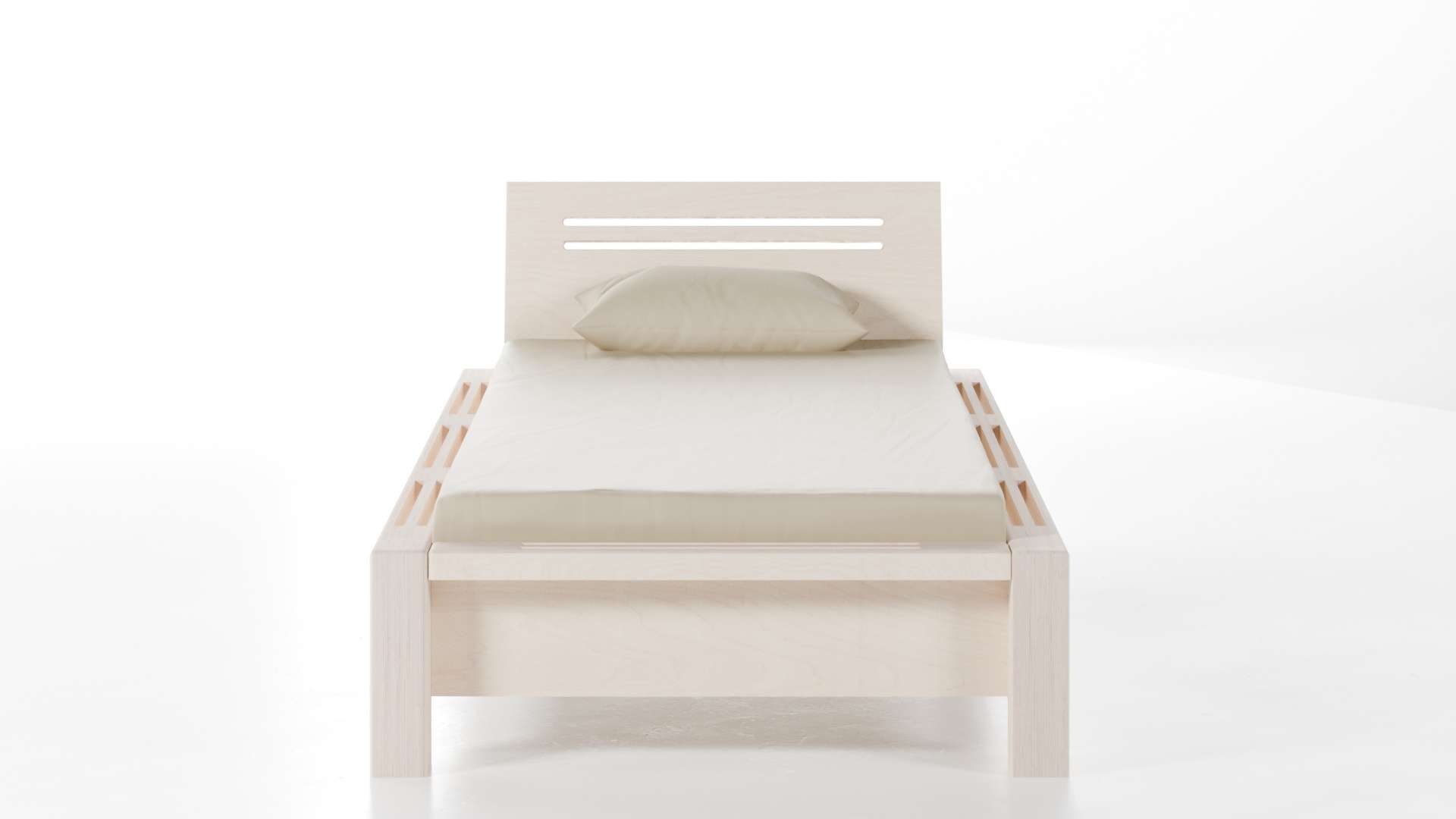 Bett Lamellenbett Birke Schichtholz weiß lasiert 90x200 cm