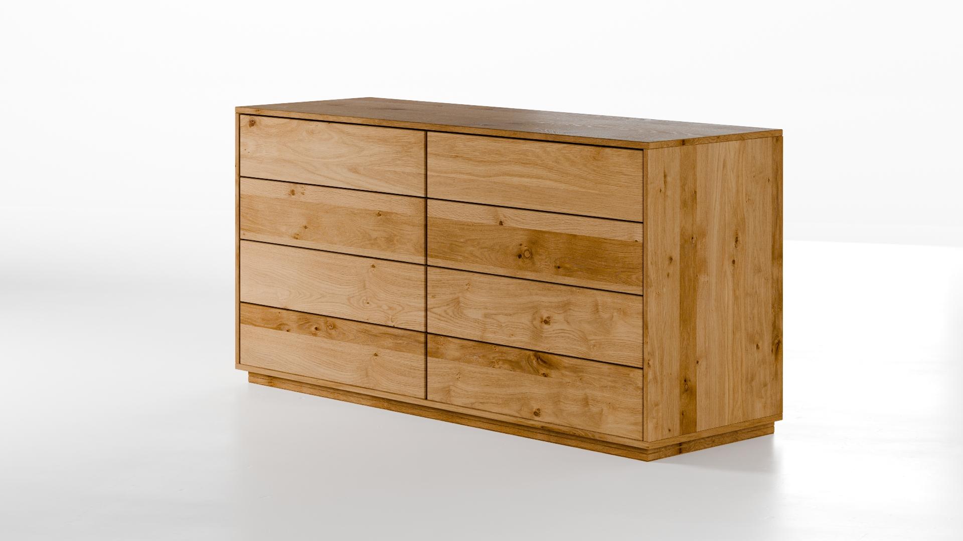 Kommode aus Wildeiche Massivholz 180 cm breit mit 8 Schubladen