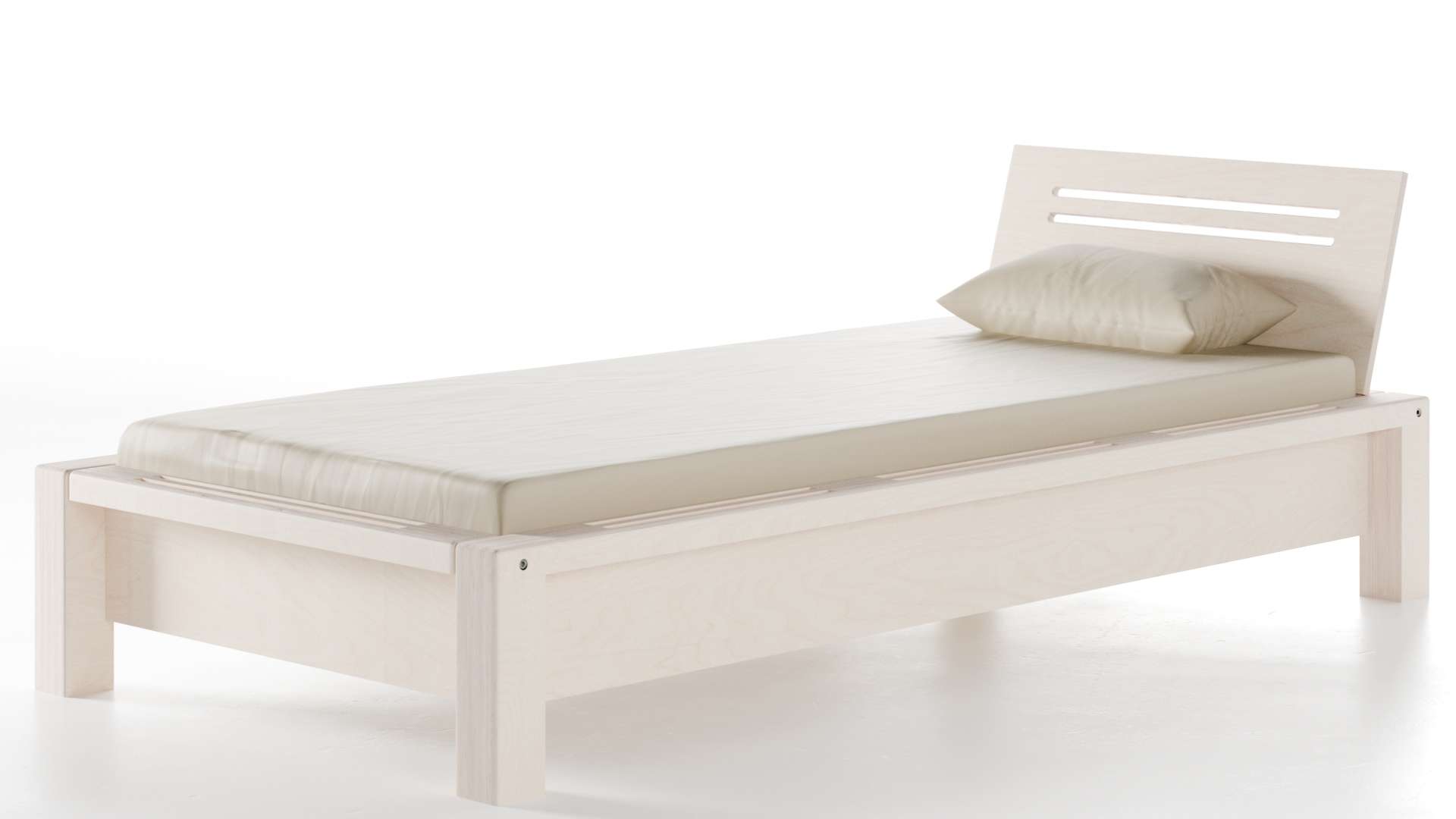 Bett Lamellenbett Birke Schichtholz weiß lasiert 90x200 cm